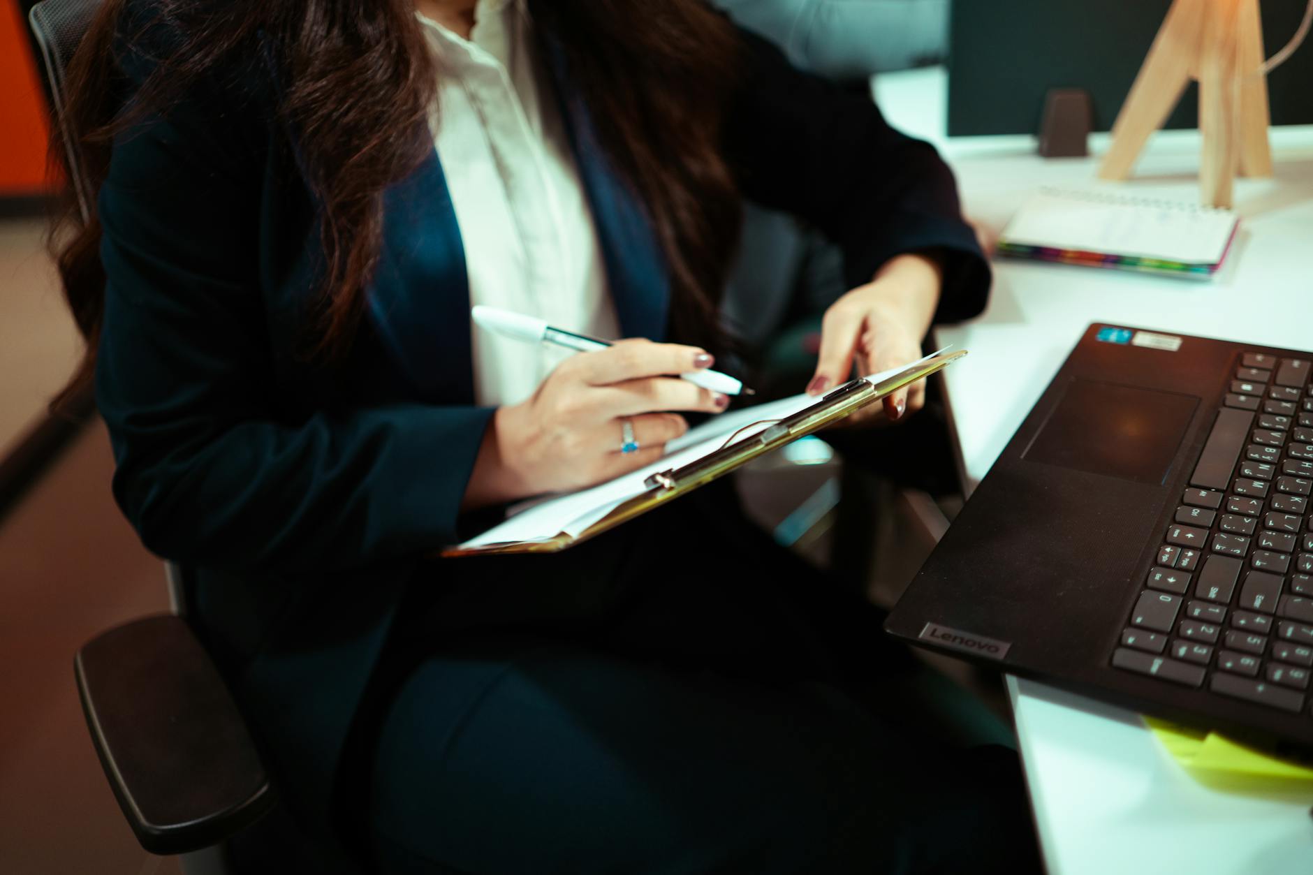 Modern office workspace with wellness elements and organized desk setup