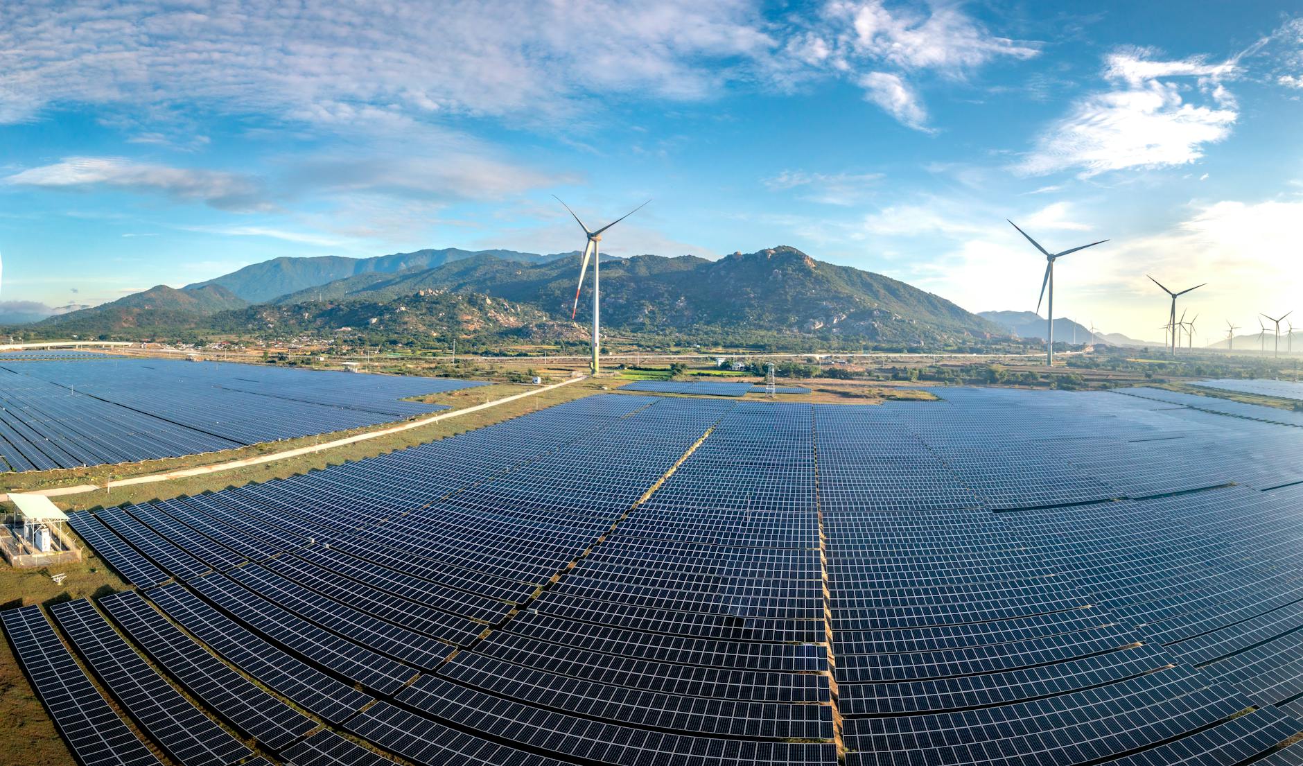 Modern visitor center with interactive renewable energy educational displays and information panels
