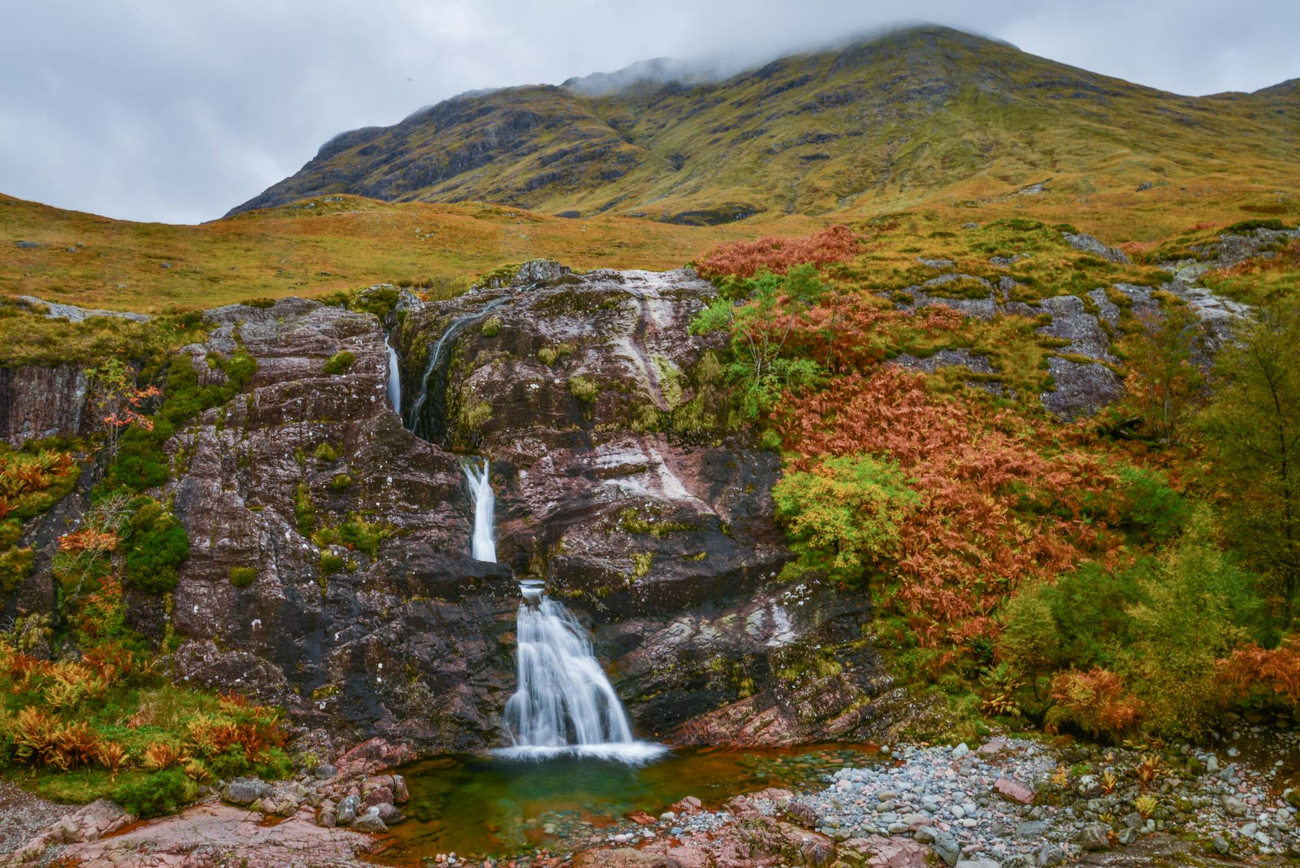 Rolling green hills and mountains of the Scottish Highlands countryside