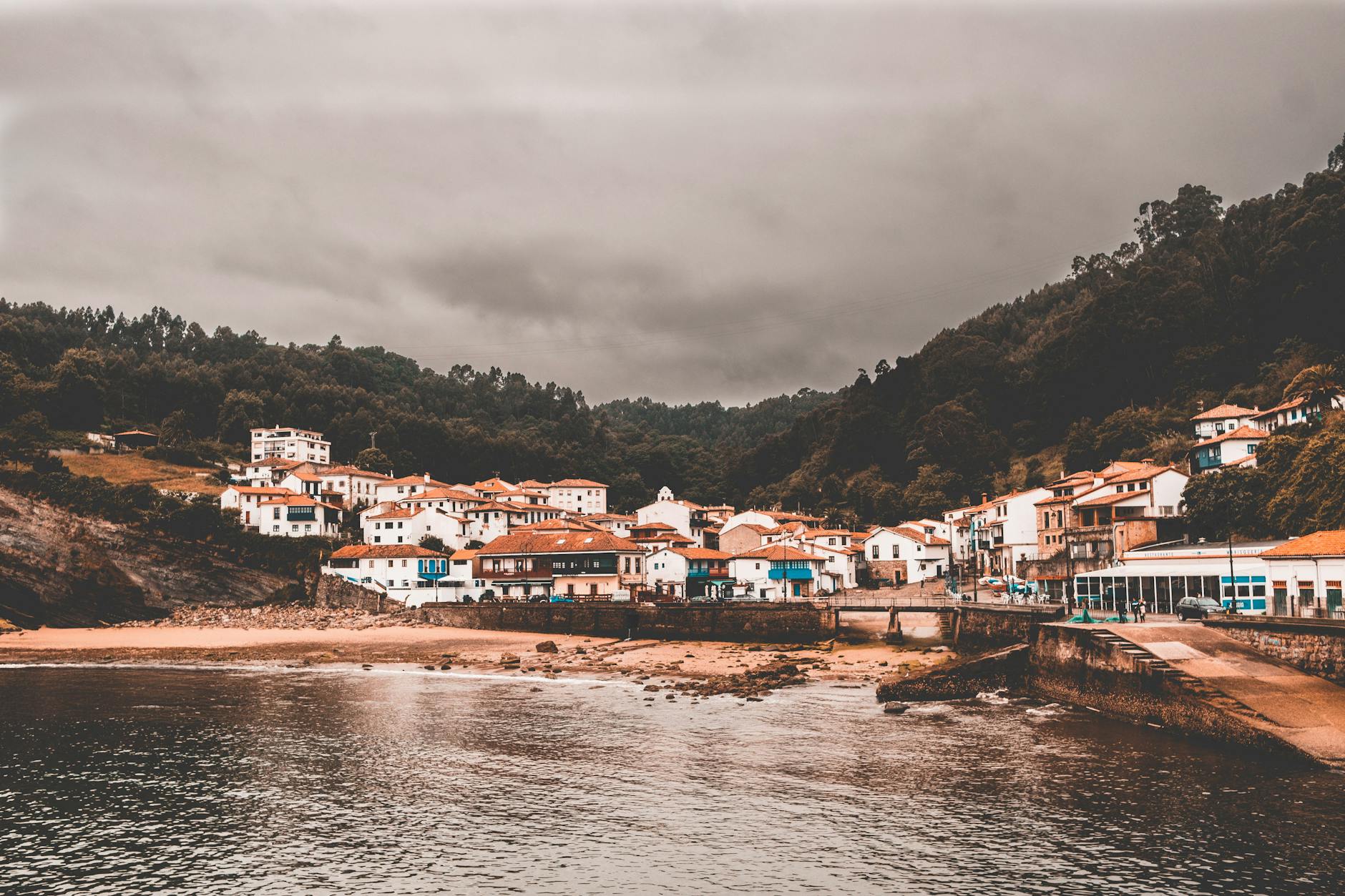 Hillside village overlooking the sea along the Albanian Riviera