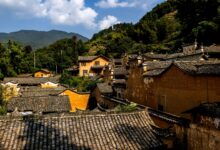 Ancient stone village perched on a rocky mountain plateau in the Middle East highlands
