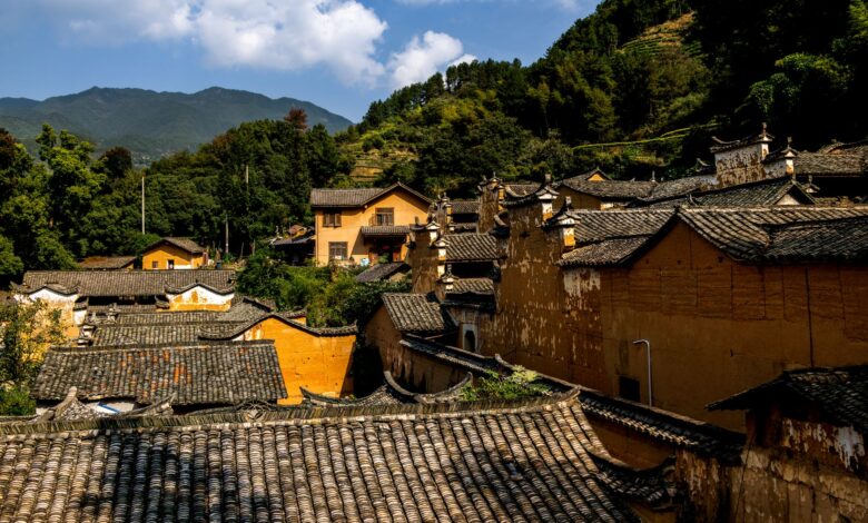 Ancient stone village perched on a rocky mountain plateau in the Middle East highlands