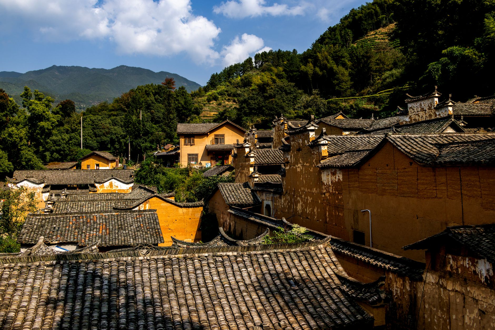 Ancient stone village perched on a rocky mountain plateau in the Middle East highlands