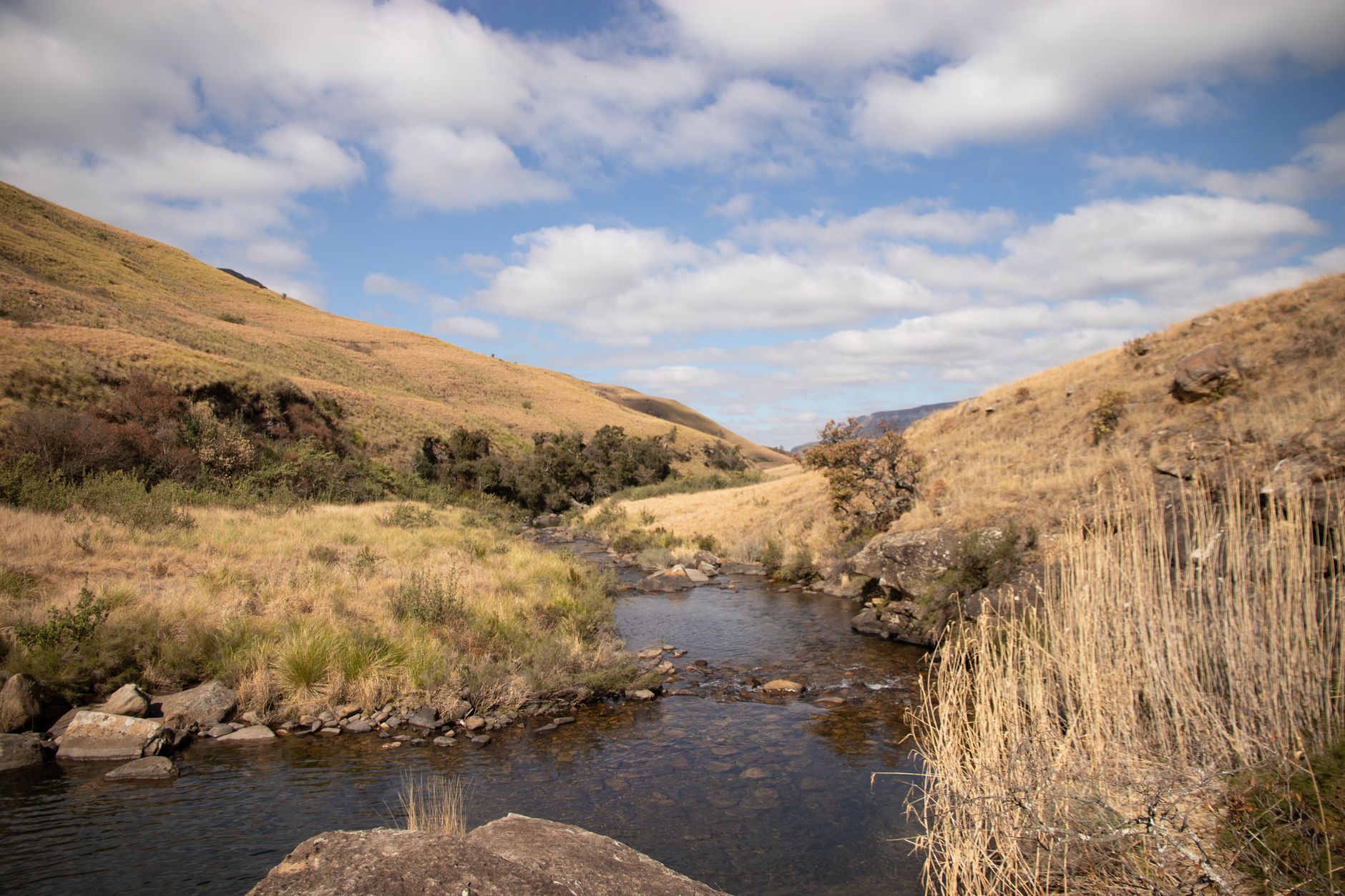 Wide river winding through dry savanna landscape in East Africa