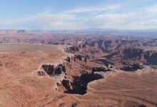 Aerial view of deep canyon gorges in Mexico's Copper Canyon region