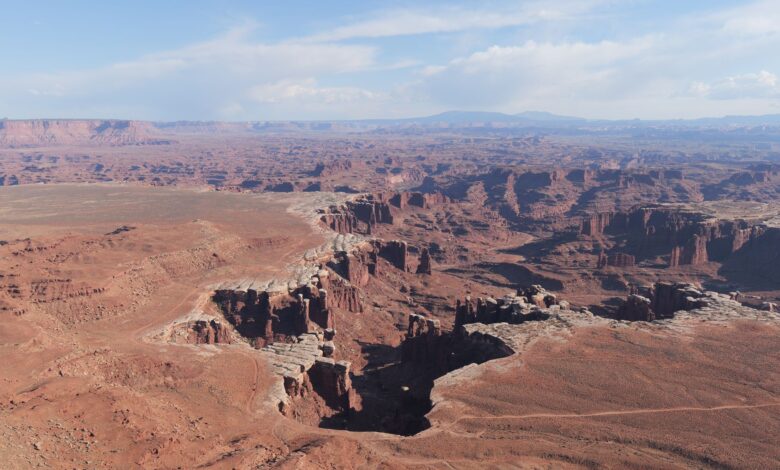Aerial view of deep canyon gorges in Mexico's Copper Canyon region