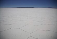 Vast white salt flats of Chott el-Djerid stretching to the horizon in southern Tunisia