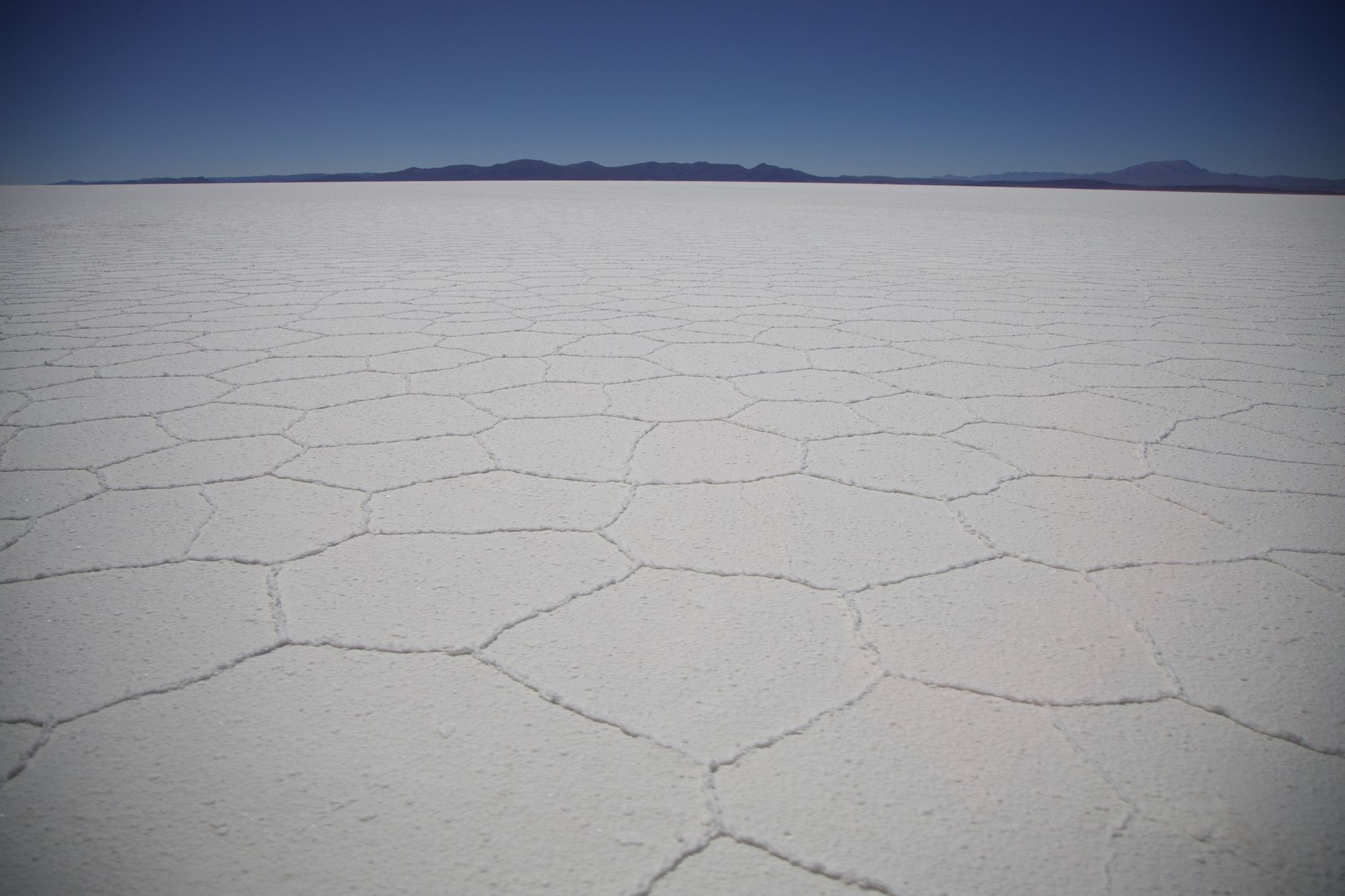 Vast white salt flats of Chott el-Djerid stretching to the horizon in southern Tunisia