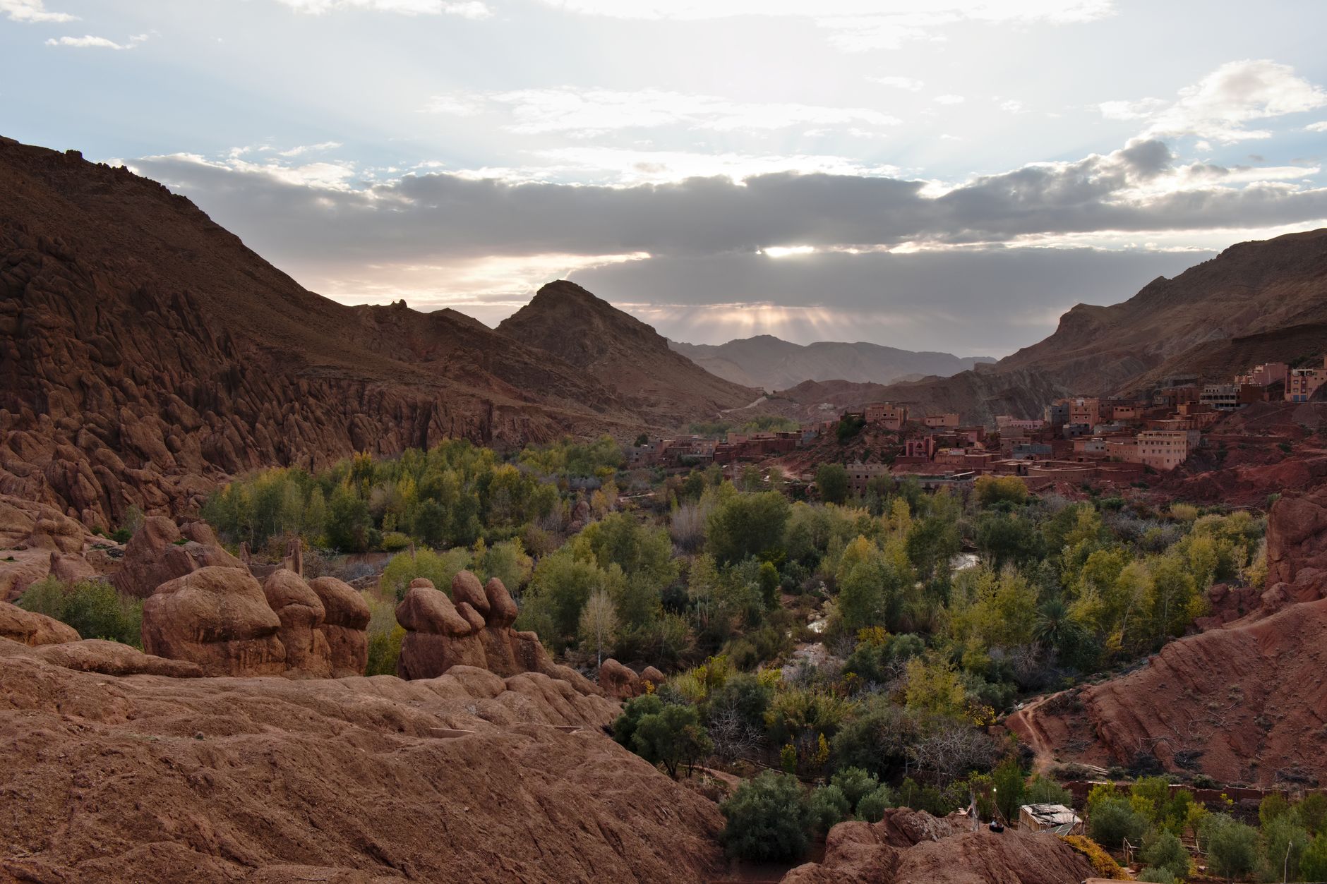 Arid high-altitude valley with barren slopes and a river running through the center, typical of the Himalayan cold desert landscape