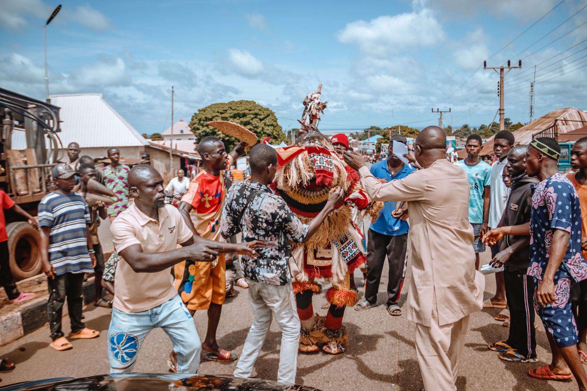 Members of an indigenous African community gathered during a traditional ceremonial event