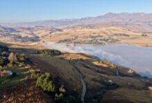 Wide open Afroalpine plateau landscape in the Ethiopian highlands at early morning light