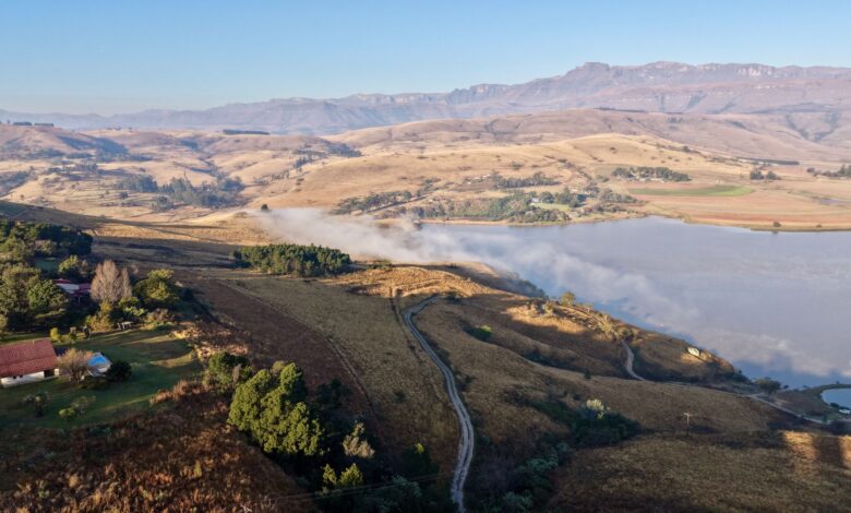 Wide open Afroalpine plateau landscape in the Ethiopian highlands at early morning light