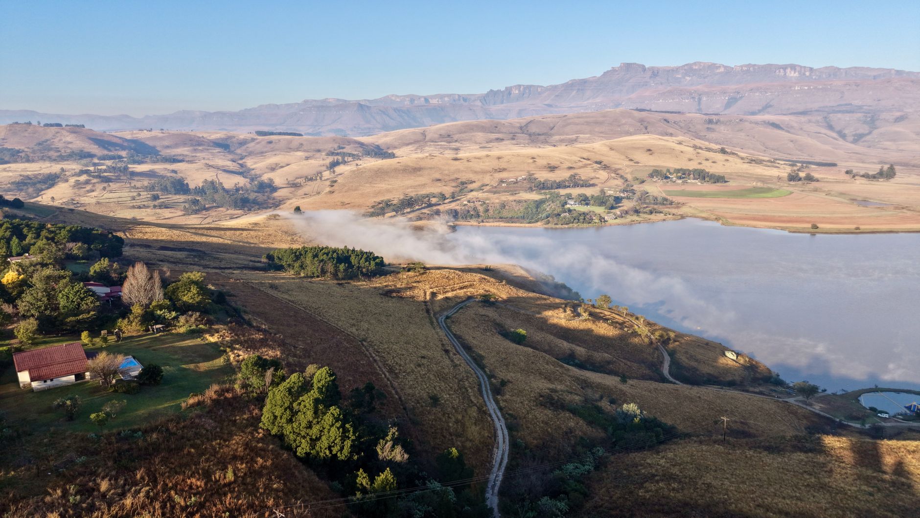Wide open Afroalpine plateau landscape in the Ethiopian highlands at early morning light