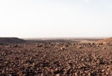 Vast sandstone plateau in the Sahara desert under clear blue sky