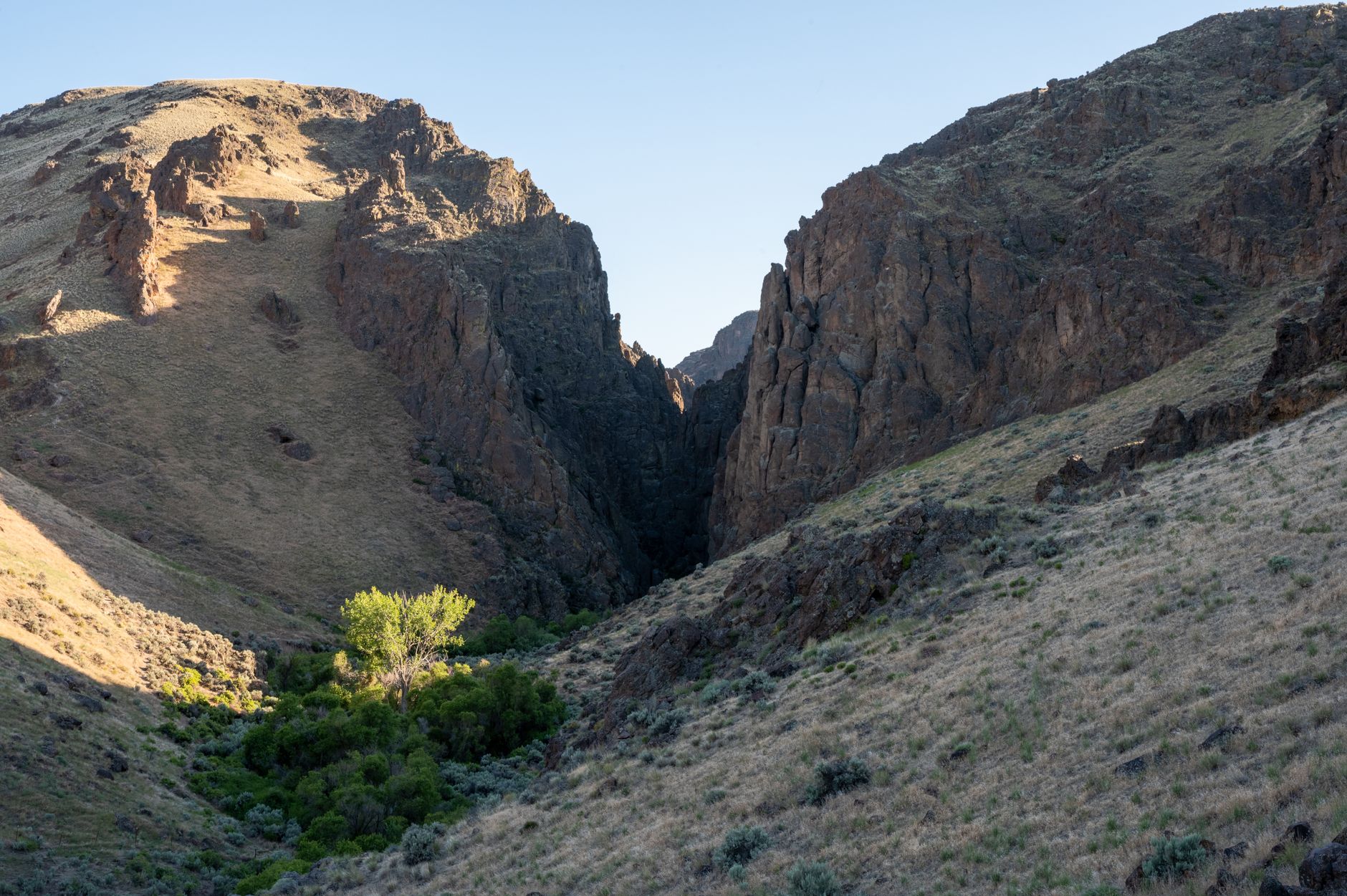 Twisted rock canyon walls in warm ochre tones, carved by natural geological forces