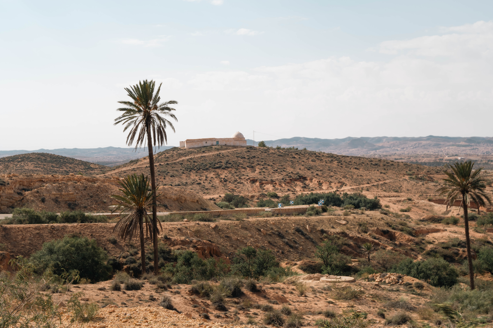 Rolling green hills and farmland in northern Tunisia viewed from an elevated ancient site